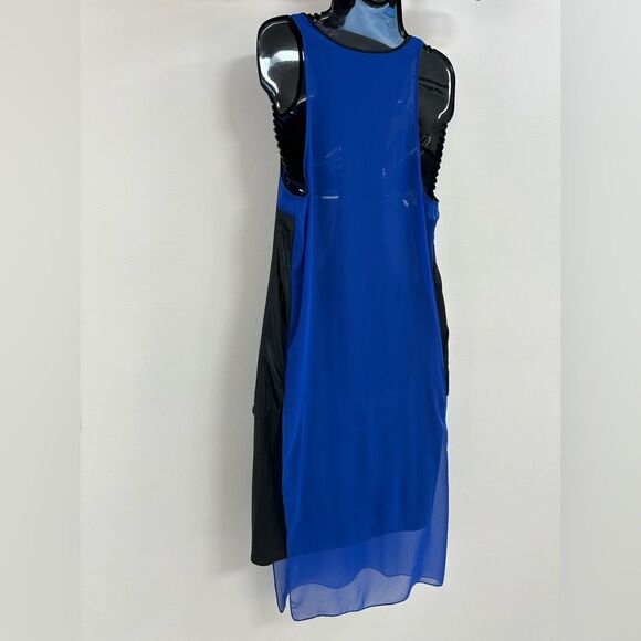 HELMUT LANG Blue and Black Sheer Asymmetrical Sleeveless Dress M - Picture 7 of 9
